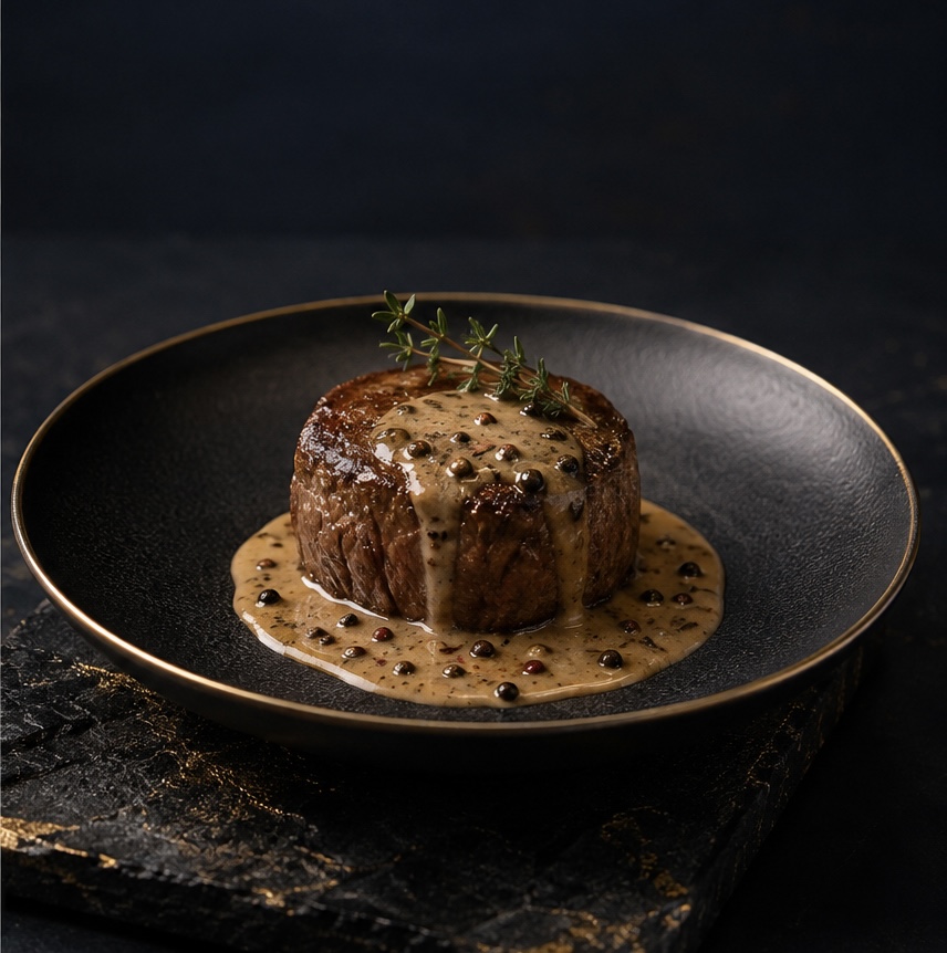 Filet de bœuf, sauce au poivre